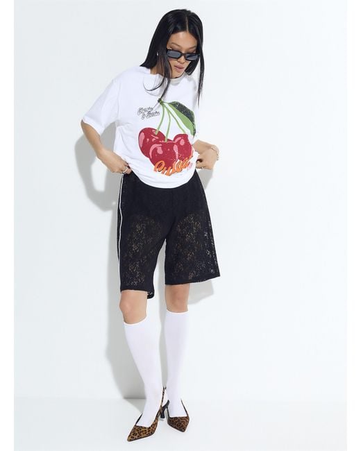 JJXX White Stine Piped Lace Bermuda Short