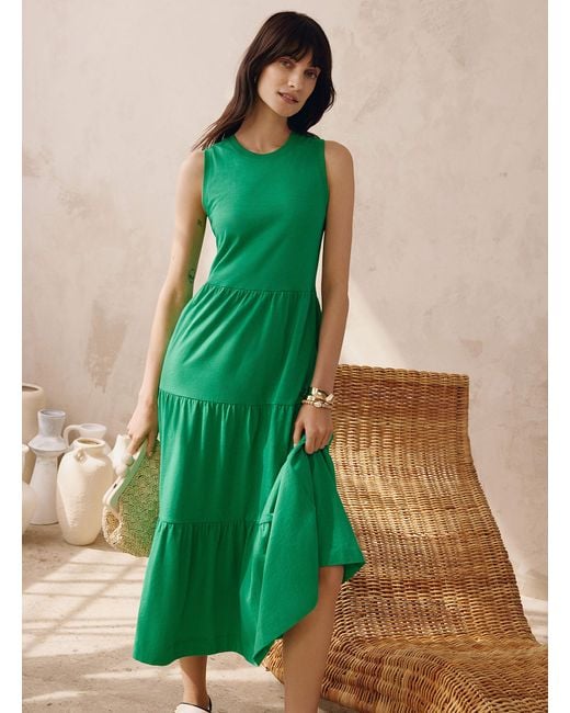 Contemporaine Green Slub Jersey Tiered Dress