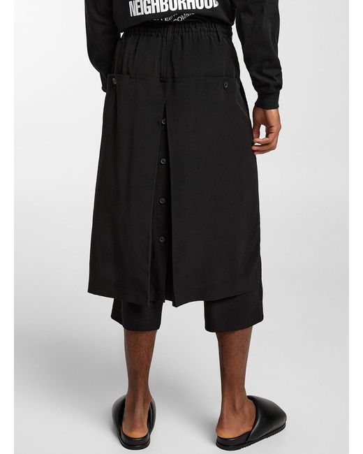 Yohji Yamamoto Black Layered Skirt Silky Pant for men