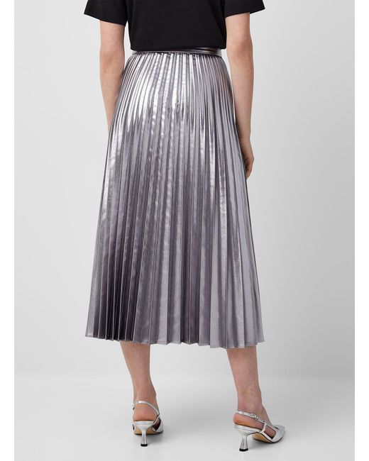 Sisley Metallic Silvery Pleated Midi Skirt