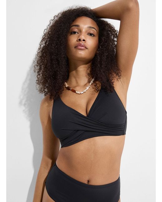 Simon's Black Recycled Nylon Draped Padded Bralette At Contemporaine