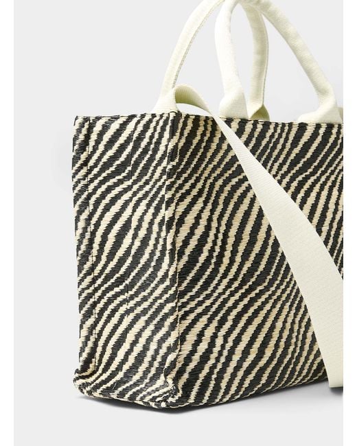 Marni Gray Little Striped Straw Tote
