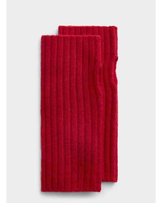 Simon's Red Solid Knit Fingerless Mittens Responsible Wool