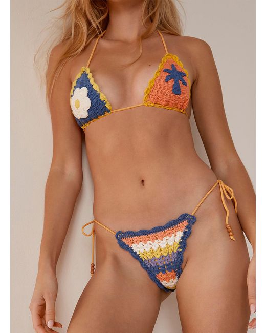 It's Now Cool Brown Crochet Stripe Bikini Bottom
