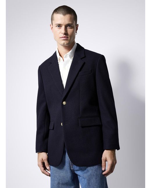 DUNST Blue Golden Button Felted Blazer for men