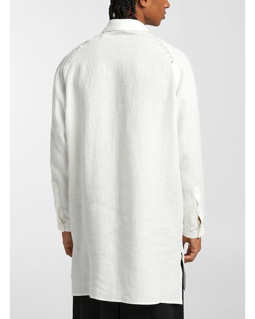 Yohji Yamamoto White Graphic Stitching Long Linen Shirt for men