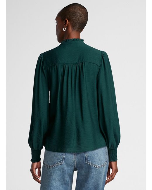 Contemporaine Green Crocheted Ribbons Ruffled Collar Shirt