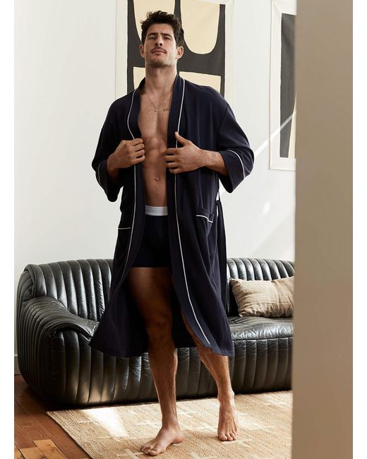 Le 31 Blue Essential Waffled Robe for men