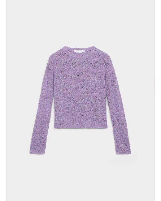 Contemporaine Purple Touch Of Wool Openwork Fuzzy Sweater