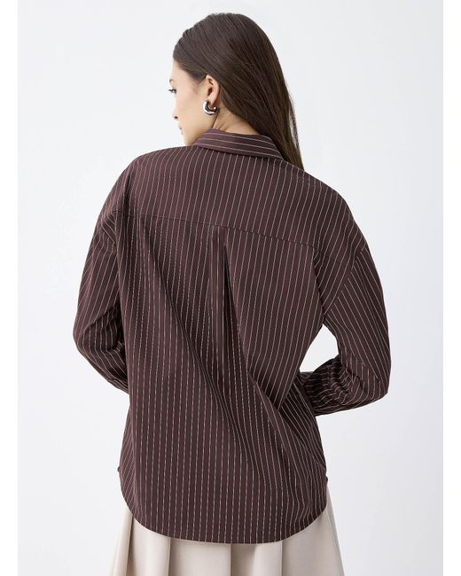 Twik Brown Oversized Striped Poplin Shirt