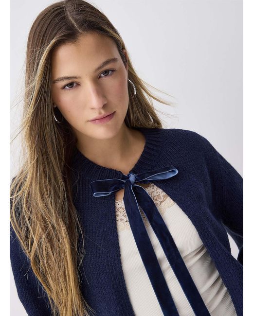 Twik Blue Velvet Bow Cardigan