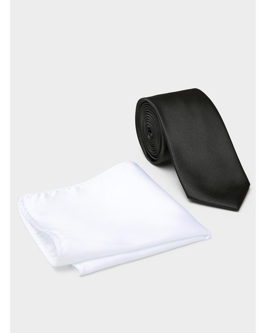 Le 31 Black Solid Tie And Pocket Square Set for men