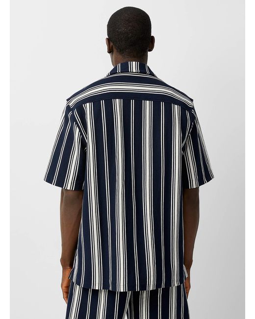 Le 31 Blue Striped Piqué Cabana Shirt Comfort Fit for men