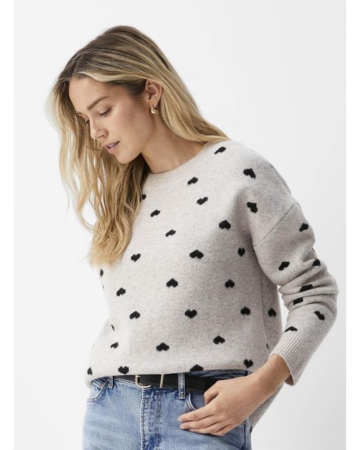 Contemporaine Gray Touch Of Wool Small Hearts Jacquard Sweater