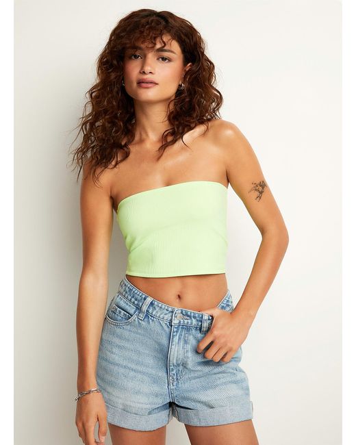 Icône Green Finely Ribbed Cropped Tube Top