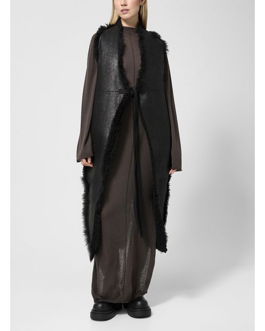 Rick Owens Black Long Sleeveless Shearling Vest