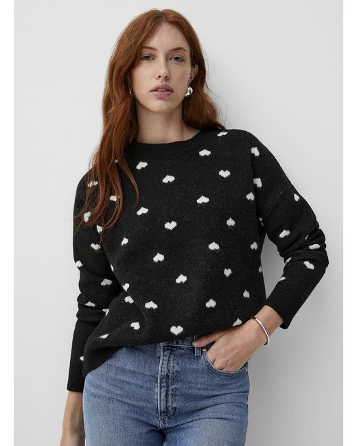 Contemporaine Black Touch Of Wool Small Hearts Jacquard Sweater