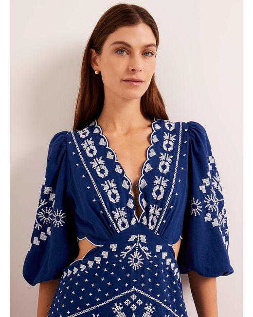 Farm Rio Blue Cutout Bright Embroidery Dress