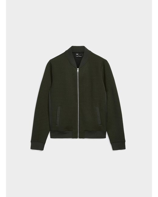 Le 31 Green Embossed Geo Bomber Jacket for men