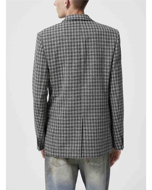 Acne Gray Pure Wool Textured Checkered Jacket for men