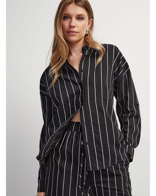Icône Black Contrasting Stripes Loose Shirt