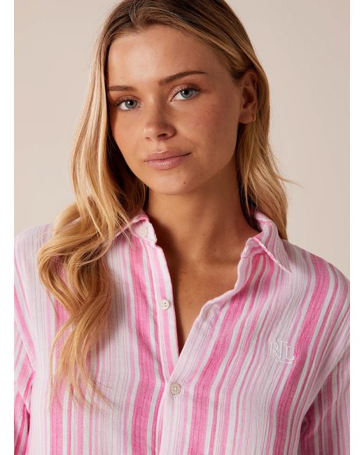 Ralph Lauren Pink Candy Striped Cotton Gauze Nightshirt