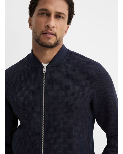 Le 31 Blue Embossed Geo Bomber Jacket for men