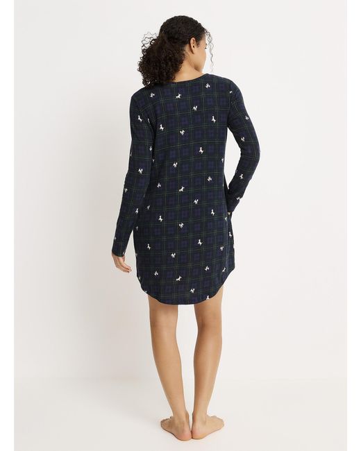 Ralph Lauren Blue Dogs And Checkers Henley Collar Nightgown