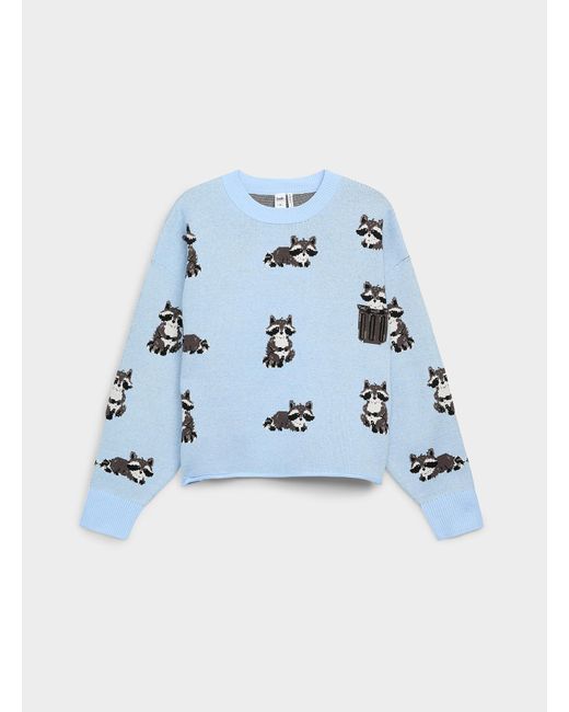 Twik Blue Patterned Rolled Hem Sweater