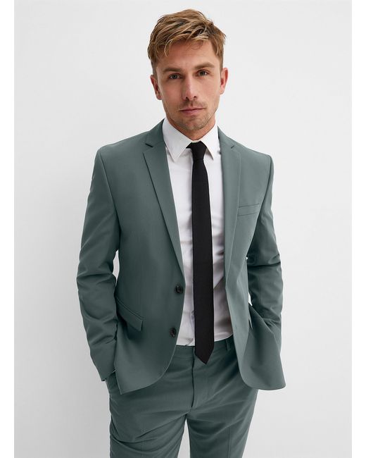 Jack & Jones Green Solid Structured Twill Suit Slim Fit for men