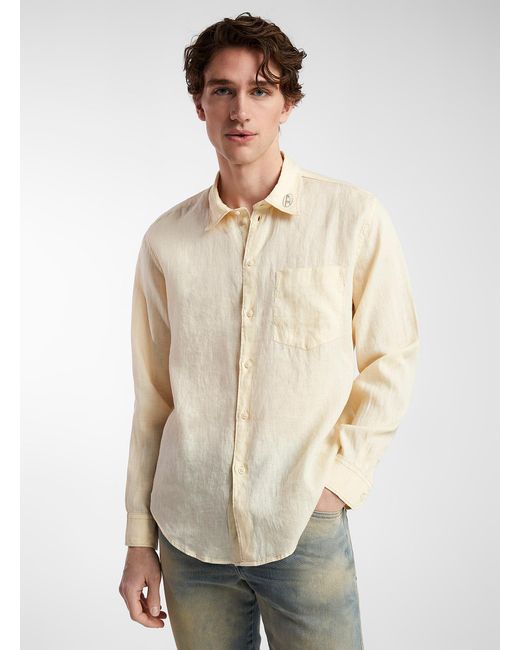 DIESEL Natural S-emil Embroidered Collar Linen Shirt (men, White, Large) for men