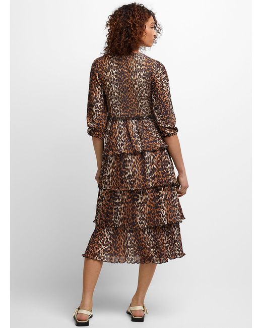 Ganni Brown Leopard Tiered Dress