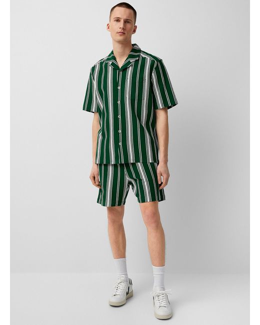 Le 31 Green Striped Piqué Cabana Shirt Comfort Fit for men