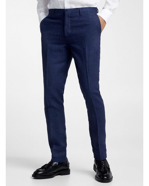 Le 31 Blue Pure Organic Linen Chambray Pant Slim Fit for men