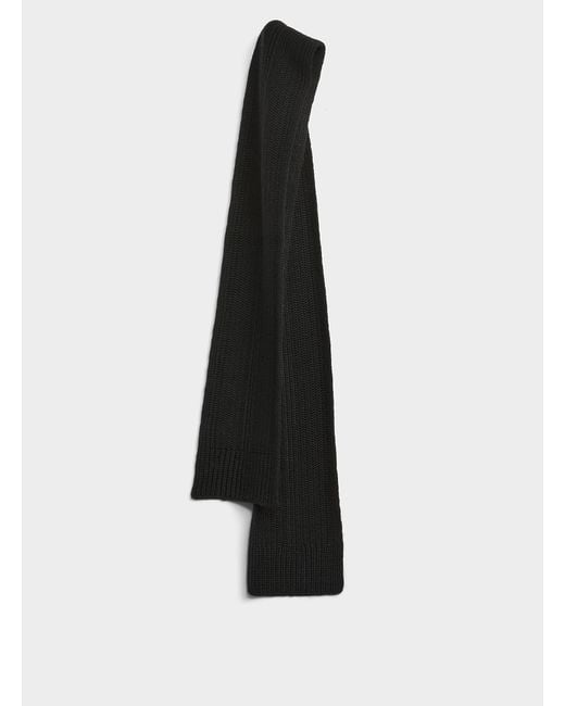 Simon's White Thick Ribbed Knit Narrow Scarf