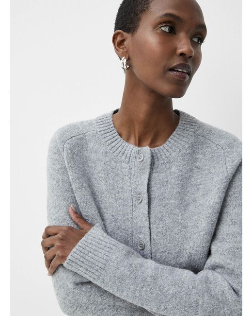 Contemporaine Gray Touch Of Wool Plain Cardigan