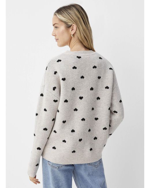 Contemporaine Gray Touch Of Wool Small Hearts Jacquard Sweater