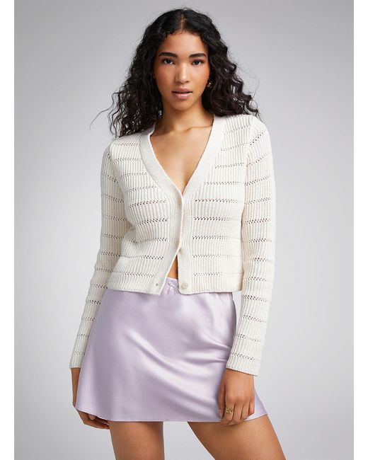 ONLY White Openwork Stripes Cardigan