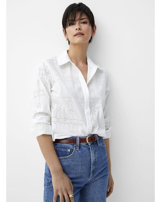 Contemporaine White Broderie Anglaise Organic Cotton Shirt