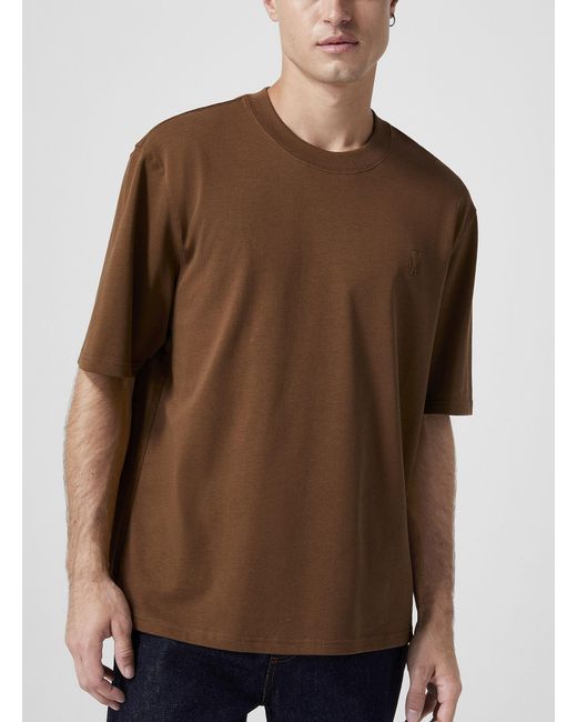 AMI Brown De Coeur Embossed Logo T for men