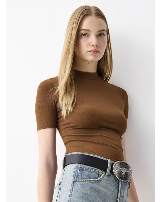 Twik Brown Fine Ribbing Mock