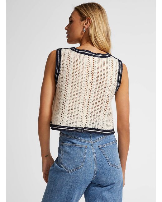 Icône Blue Sherpa Fleece Embroidery Crochet Vest