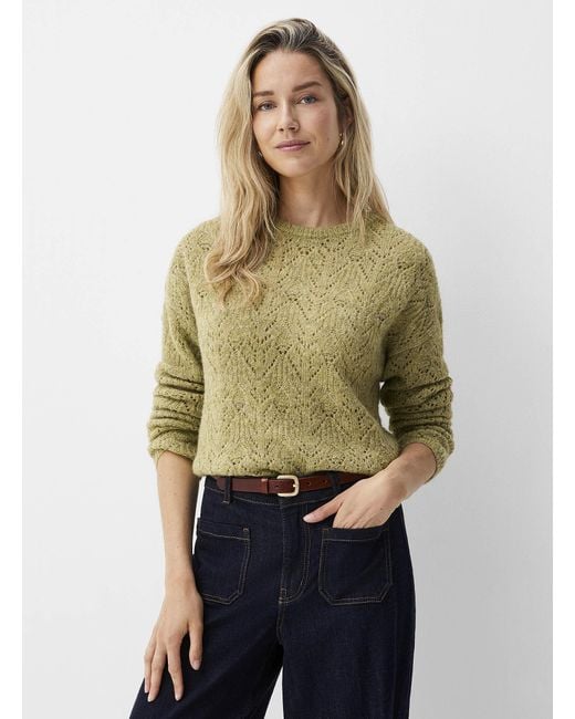 Contemporaine Green Touch Of Wool Openwork Fuzzy Sweater