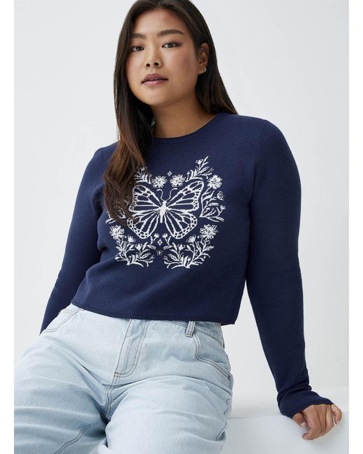 Twik Blue Repeated Pattern Cropped Sweater