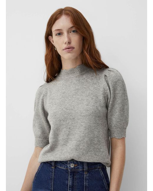 Contemporaine Gray Touch Of Wool Scalloped Trim Sweater