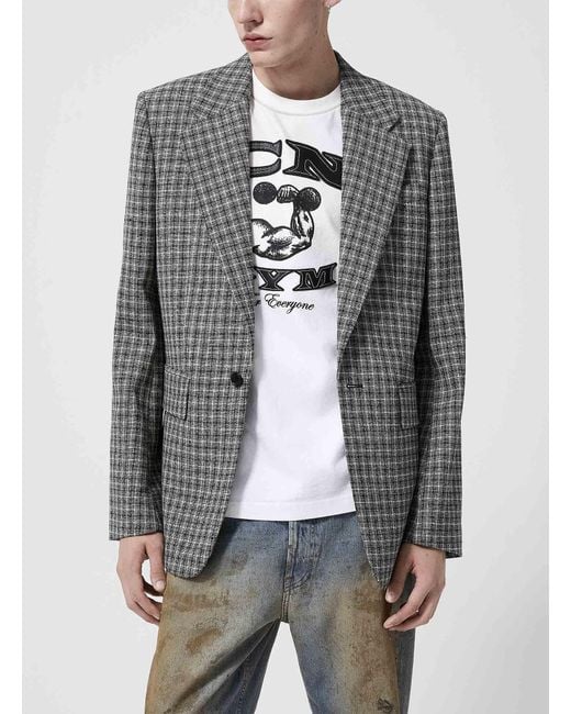 Acne Gray Pure Wool Textured Checkered Jacket for men