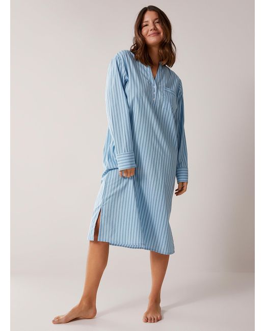 Miiyu Blue Long Organic Cotton Poplin Nightgown