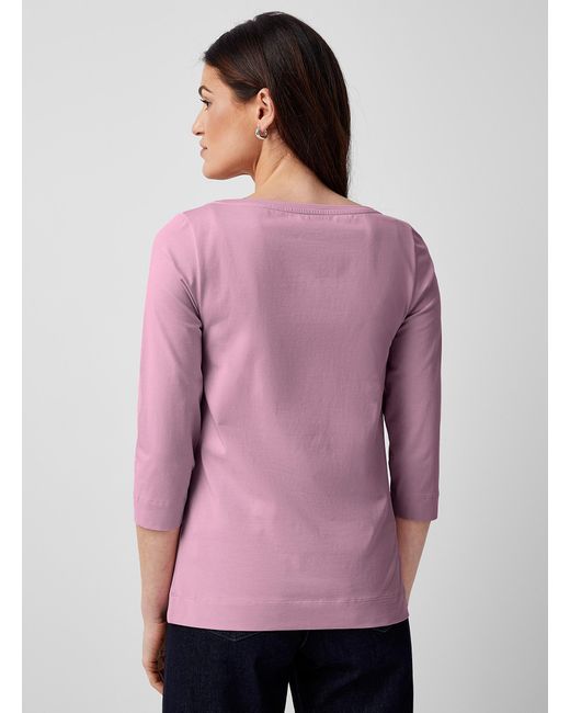 Contemporaine Pink 3/4 Sleeves Boat Neck Supima Cotton T