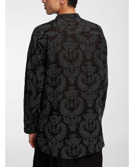 Yohji Yamamoto Black Mandarin Collar Print Shirt for men