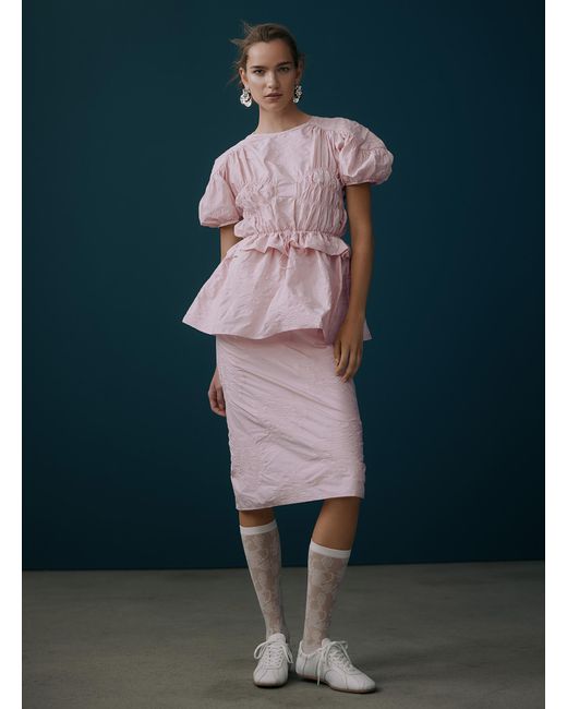 CECILIE BAHNSEN Pink Allegra Textured Ruched Skirt